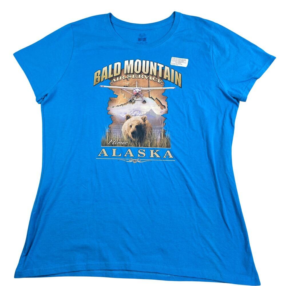 Bald Mountain Air Service T-Shirt Womens 2XL Blue Homer Alaska Grizzley Bear NWD
